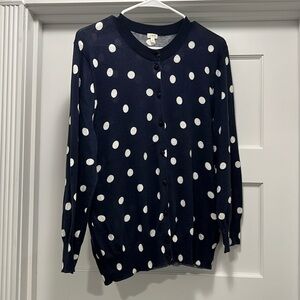 J.Crew navy and white polka dot cardigan, EUC, XL